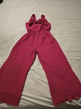 Jenna & Jessie Girls Fuchsia Textured Bow Jumpsuit - Size 7 EUC